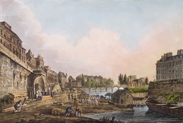 Blick auf die Seine unter einem Bogen der Pont Notre-Dame, 1805